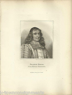 FRANCIS NORTH LORD KEEPER GUILDFORD ANTIQUE PORTRAIT ENGRAVING PRINT 1806 - K-townConsignments