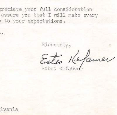 ESTES KEFAUVER COMMISSION SENATOR VINTAGE AUTOGRAPH SIGNED DNC LETTER 1952 - K-townConsignments