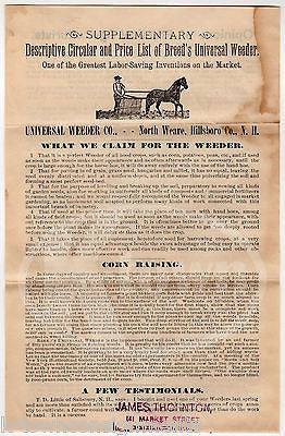 BREED'S UNIVERSAL WEEDER CULTIVATOR WEARE NH ANTIQUE ADVERTISING FLYERS LOT 1891 - K-townConsignments