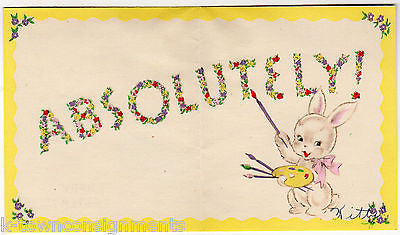 Happy Easter Absolutely! Cute Bunny Rabbits Vintage Graphic Art Greetings Card - K-townConsignments