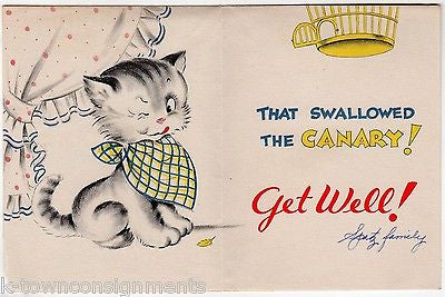 For Cats Sake Perk Up! Swallow the Canary Cute Vintage Get Well Greetings Card - K-townConsignments