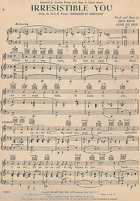 BROADWAY RYTHM MOVIE IRRESISTIBLE YOU GINNY SIMMS VINTAGE GRAPHIC SHEET MUSIC - K-townConsignments
