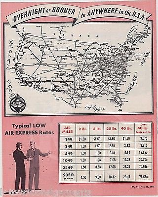 AIR EXPRESS VINTAGE RAILWAY EXPRESS OVERNIGHT FLIGHTS GRAPHIC ADVERTISING FLYER - K-townConsignments