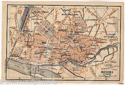 NEVERS FRANCE LECARREFOUR ANTIQUE FOLD-OUT CITY MAP WAGNER & LEIPZIG 1909 - K-townConsignments