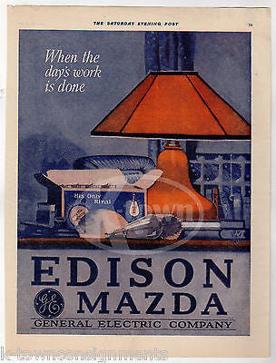 EDISON MAZDA GENERAL ELECTRIC LAMP LIGHT BULBS ANTIQUE GRAPHIC ADVERTISING PRINT - K-townConsignments