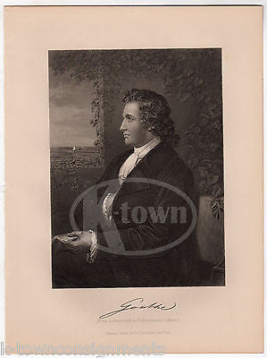 JOHANN WOLFGANG GOETHE GERMAN WRITER ANTIQUE PORTRAIT ENGRAVING PRINT BIO - K-townConsignments