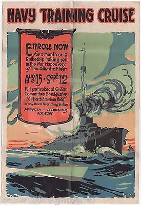 WWI NAVY TRAINING CRUISE RECRUITMENT POSTER BY RUTTAN & NAVAL DOCUMENTS LOT 1916 - K-townConsignments
