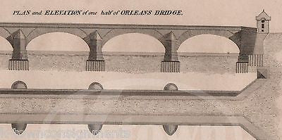 ORLEANS NEUILLY BRIDGE FRANCE ANTIQUE GRAPHIC ENGRAVING ARCHITECTURE PRINT 1832 - K-townConsignments