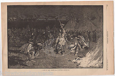 CROW NATIVE AMERICAN INDIANS TRIBE DANCE ANTIQUE ENGRAVING ART PRINT 1883 - K-townConsignments