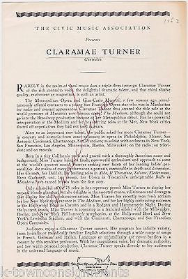 CLARAMAE TURNER OPERA SINGERS AUTOGRAPH SIGNED CIVIC MUSIC PROGRAM - K-townConsignments