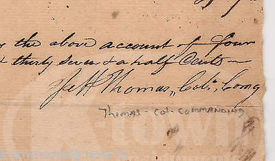 COLONEL JEFF THOMAS GEORGIA MILITIA WAR 1812 AUTOGRAPH SIGNED PAYMENT DOCUMENT - K-townConsignments