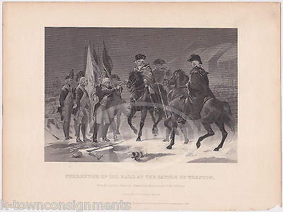 BATTLE OF TRENTON COLONEL RALL SURRENDER ANTIQUE GRAPHIC ENGRAVING PRINT 1858 - K-townConsignments