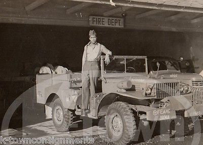 AFRICAN AMERICAN MILITARY MECHANIC IN JEEP VINTAGE FIRE DEPT SNAPSHOT PHOTO - K-townConsignments