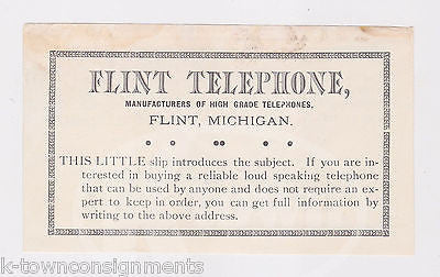 FLINT TELEPHONE MANUFACTURERS FLINT MICHIGAN ANTIQUE ADVERTISING FLYER 1890s - K-townConsignments