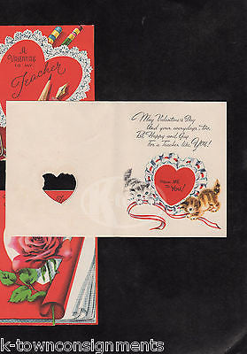 CUTE KITTY CAT FOR TEACHER VINTAGE VALENTINE'S DAY GREETING CARD SALES DISPLAY - K-townConsignments