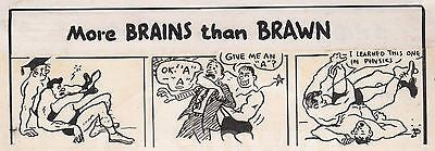 BRAINS OVER BRAWN WRESTLER WRESTLING HUMOR ORIGINAL NEWSPAPER INK SKETCH DRAWING - K-townConsignments