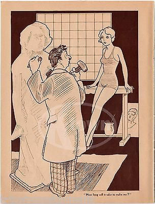 FLAPPER LADY SCULPTURE MODEL VINTAGE ADULT HUMOR GRAPHIC ILLUSTRATION PRINT 1933 - K-townConsignments