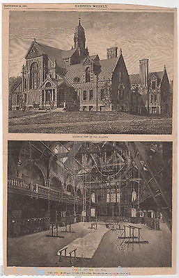 HARVARD UNIVERSITY GYMNASTICS GYMNASIUM BULDING ANTIQUE ENGRAVING PRINT 1881 - K-townConsignments