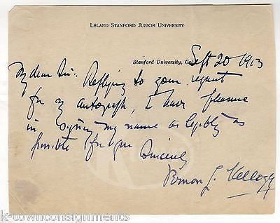VERNON KELLOG STANFORD UNIVERSITY PROF ENTOMOLOGIST AUTOGRAPH SIGNED LETTER 1913 - K-townConsignments