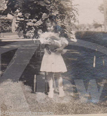 CUTE LITTLE GIRL STEIFF BEAR & FEEDING PET SQUIRREL ANTIQUE SNAPSHOT PHOTOS - K-townConsignments