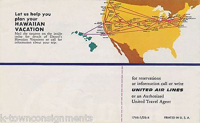 UNITED AIRLINES HAWAII VACATIONS DC-7 AIRLINER VINTAGE GRAPHIC ADVERTISING FLYER - K-townConsignments