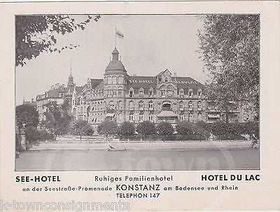 HOTEL DU LAC KONSTANZ RHEIN GERMANY VINTAGE GRAPHIC ADVERTISING TRAVEL BROCHURE - K-townConsignments