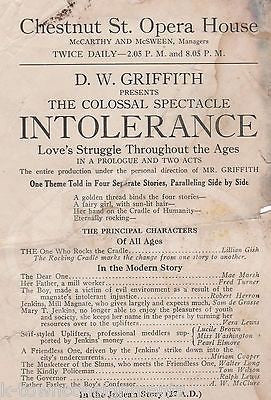 INTOLERANCE THEATRE PLAY CHESTNUT ST OPERA HOUSE ANTIQUE RELIGIOUS STAGE BILL - K-townConsignments