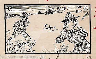 SHH! PARK RANGERS ON NIGHT PATROL ORIGINAL INK SKETCH BY WWII ARTIST JACK BRYAN - K-townConsignments
