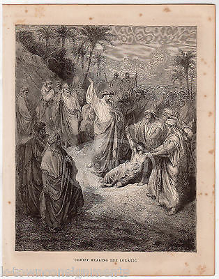 Jesus Christ Healing the Madman Legion Antique Religious Bible Engraving Print - K-townConsignments