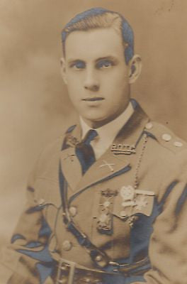 YOUNG DECORATED ROTC SOLDIER WITH AWARDS & MEDALS ANTIQUE PHOTOGRAPH 1929 - K-townConsignments