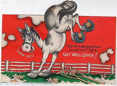 Cheer Up Old Gray Mare Vintage Old Age Humor Graphic Art Get Well Greetings Card - K-townConsignments