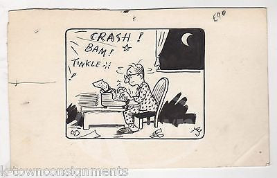 WRITER'S BLOCK INSOMNIA HUMOR ORIGINAL NEWSPAPER CARTOON SIGNED INK SKETCH - K-townConsignments