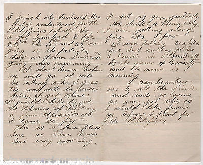 SPANISH AMERICAN WAR PHILIPPINES SOLDIER SIGNED LETTER ABOUT ENLISTMENT 1898 - K-townConsignments