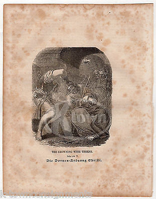 JOHN 19:2 JESUS CHRIST CROWNED WITH THORNS ANTIQUE BIBLE ENGRAVIGN PRINT 1829 - K-townConsignments