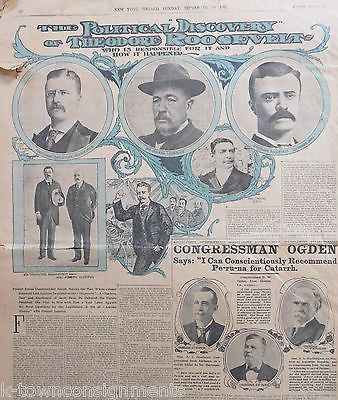 TEDDY ROOSEVELT POLITICAL DISCOVERY ANTIQUE NEWSPAPER PAGE POSTER PRINT 1901 - K-townConsignments