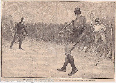 LAWN TENNIS TOURNAMENT HOBOKEN NJ STGEORGES ANTIQUE GRAPHIC ENGRAVING PRINT 1881 - K-townConsignments