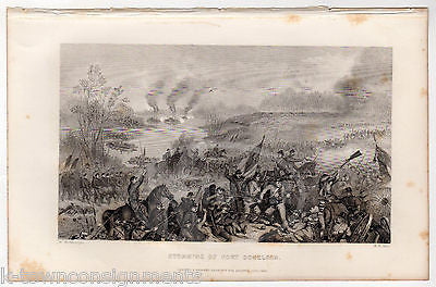 CONFEDERATE FORT DONELSON CIVIL WAR BATTLE ANTIQUE GRAPHIC ENGRAVING PRINT 1863 - K-townConsignments