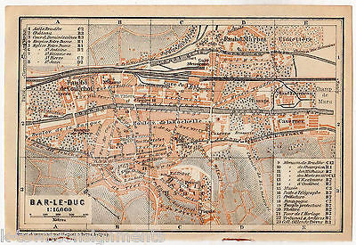 BAR-LE-DUC FRANCE VILLE HAULE ANTIQUE TRAVEL CITY MAP WAGNER & LEIPZIG 1909 - K-townConsignments