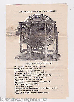 FARGO'S BUTTER WORKER MACHINE ANTIQUE DAIRY FARMING INVENTION ADVERTISING FLYER - K-townConsignments