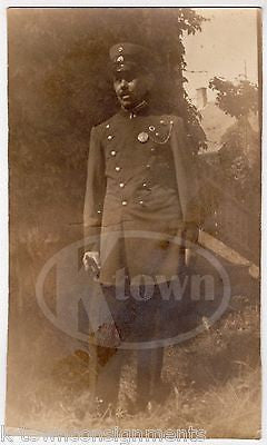 UNIDENTIFIED POLICE OR FIREMAN IN UNIFORM LARGE ANTIQUE SNAPSHOT PHOTOGRAPH - K-townConsignments