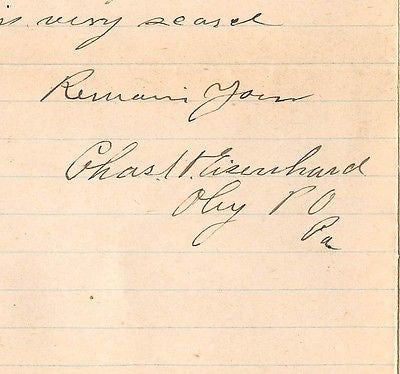 CHARLES EISENHARD OLEY PENNSYLVANIA FARMING ANTIQUE AUTOGRAPH SIGNED LETTER 1895 - K-townConsignments