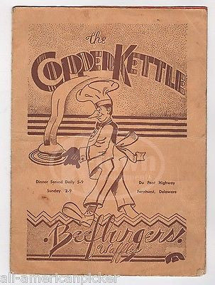 COPPER KETTLE FARNHURST DELAWARE VINTAGE BEEFBURGERS & WAFFLES BREAKFAST MENU - K-townConsignments