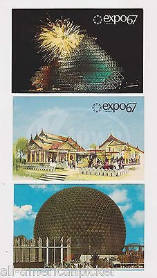 EXPO 67 MONTREAL CANADA THREE VINTAGE SENT SOUVENIR POSTCARDS LOT - K-townConsignments