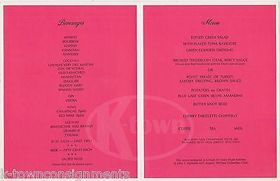 UNITED AIRLINES JFK AIRPORT THE RED CARPET VINTAGE IN FLIGHT DINNER & DRINK MENU - K-townConsignments
