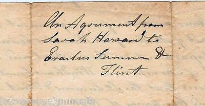 MILLBURY WORCESTER MA ERASTUS SUMNER SARAH HOWARD ANTIQUE RENTAL AGREEMENT 1834 - K-townConsignments