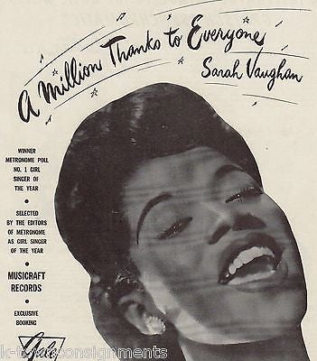 SARAH VAUGHAN METRONOME JAZZ MUSIC SINGER VINTAGE MAGAZINE ADVERTISING PRINT - K-townConsignments