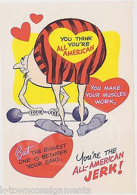 ALL-AMERICAN JERK OLD MAN WEIGHT LIFTING HUMOR VINTAGE VALENTINE'S DAY FLYER - K-townConsignments