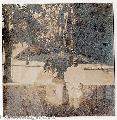 YOUNG BLACK AFRICAN AMERICAN CHILD WITH STRAW HAT ANTIQUE SNAPSHOT PHOTOGRAPH - K-townConsignments