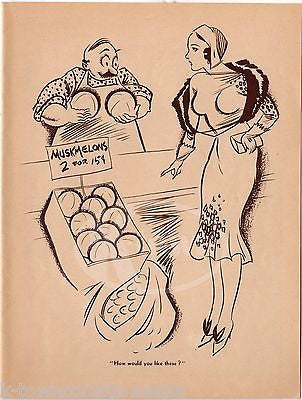 FLAPPER LADY FRESH MELONS VINTAGE ADULT HUMOR GRAPHIC ILLUSTRATION CARTOON PRINT - K-townConsignments