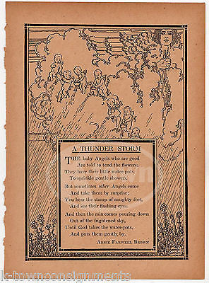 BABY ANGELS THUNDERSTORM POEM ANTIQUE NURSERY RHYME GRAPHIC ILLUSTRATION PRINT - K-townConsignments